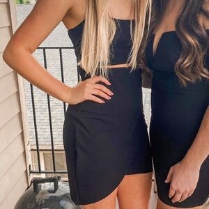 lulu’s black tulip mini cocktail dress with cutout